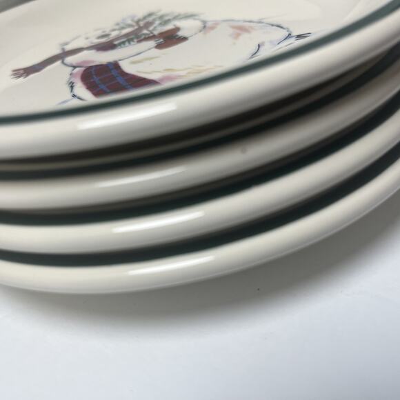Pfaltzgraff Snow Bear Bread & Butter Dessert Plate 8076261 6" Green Rim Set Of 4 - Picture 3 of 6